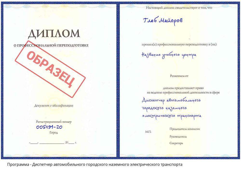 Диспетчер автомобильного городского наземного электрического транспорта Обнинск