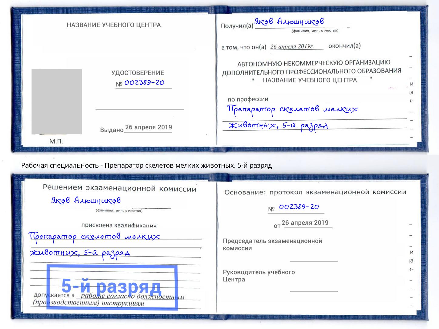 корочка 5-й разряд Препаратор скелетов мелких животных Обнинск