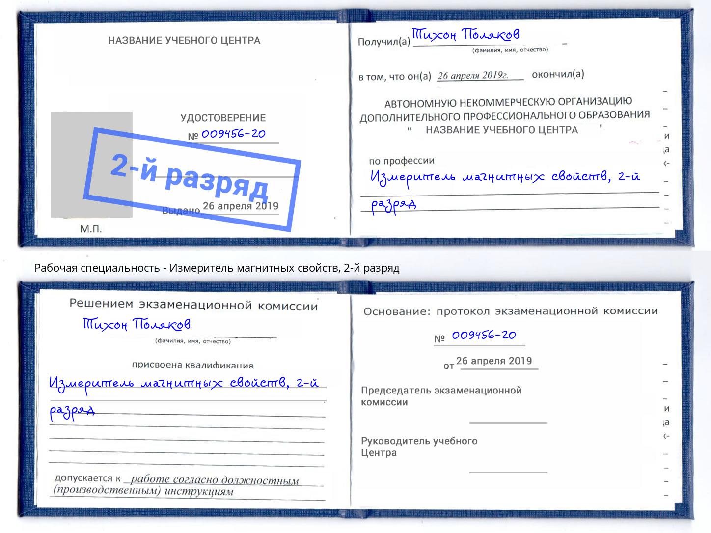 корочка 2-й разряд Измеритель магнитных свойств Обнинск