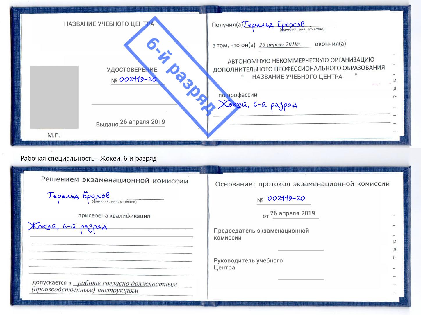 корочка 6-й разряд Жокей Обнинск