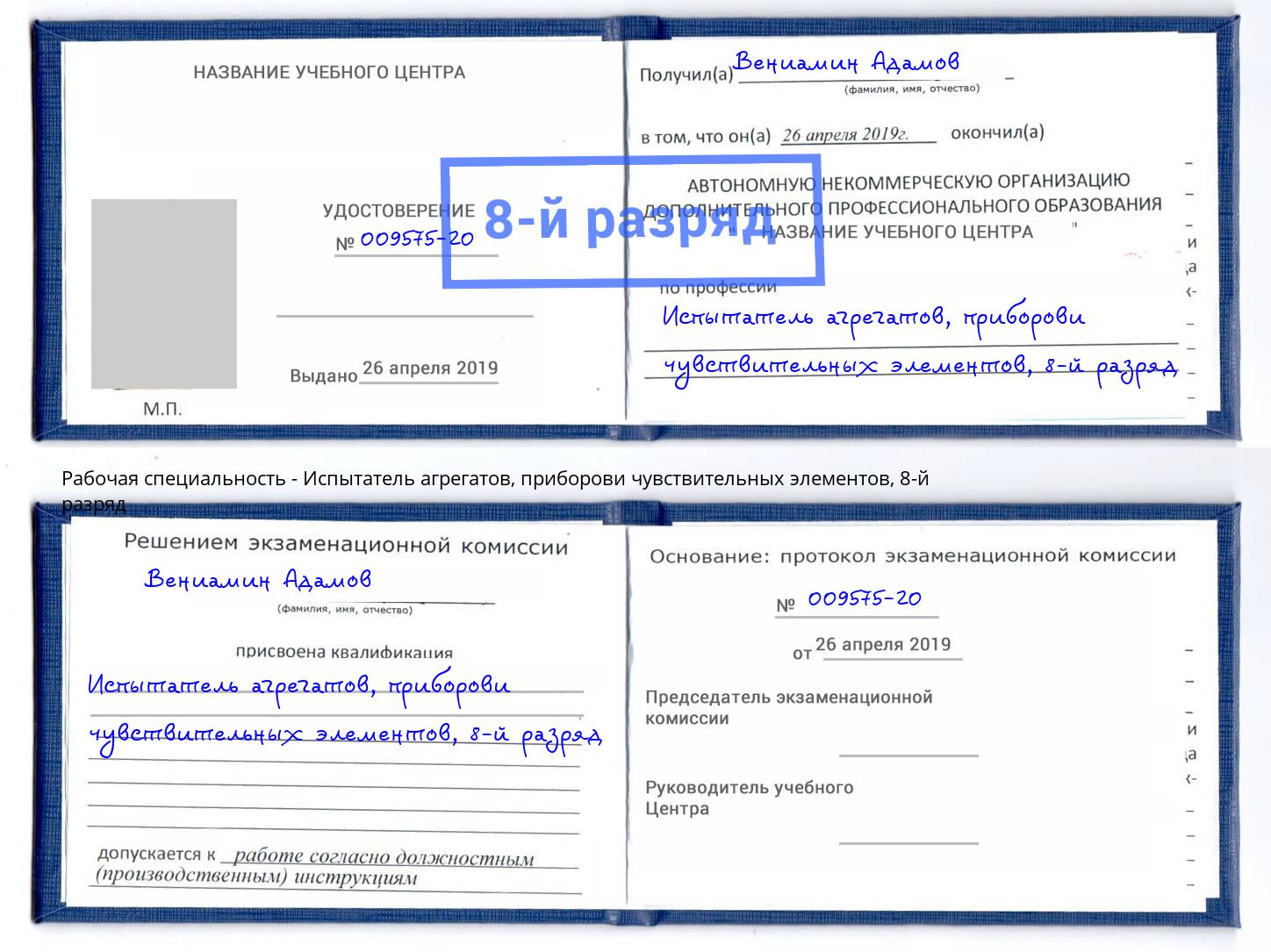 корочка 8-й разряд Испытатель агрегатов, приборови чувствительных элементов Обнинск