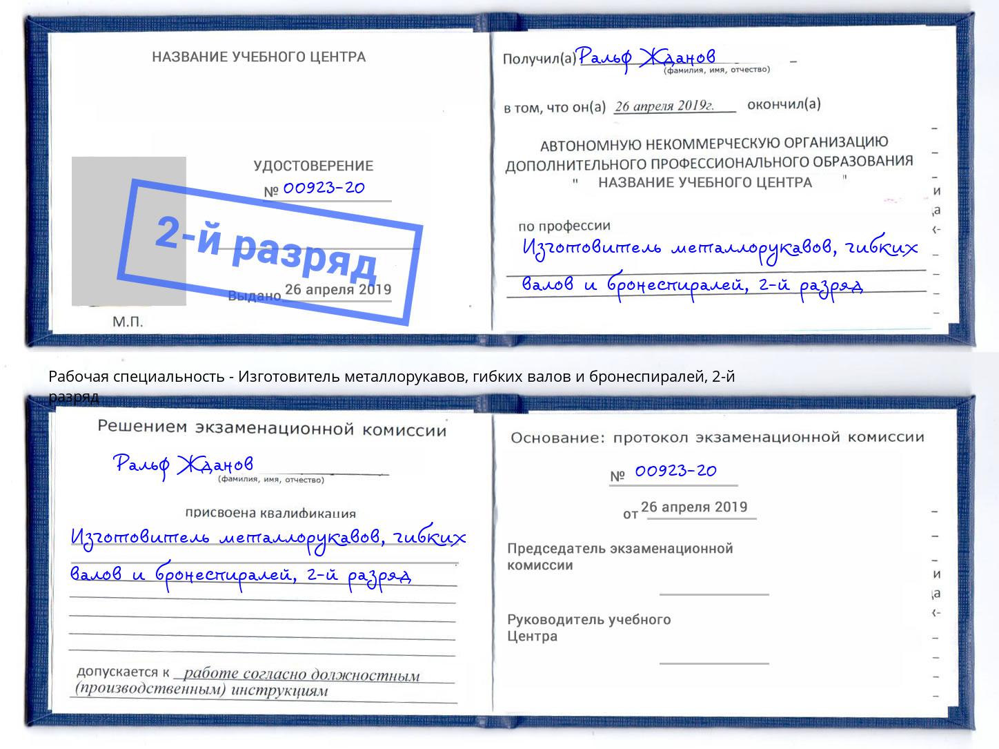 корочка 2-й разряд Изготовитель металлорукавов, гибких валов и бронеспиралей Обнинск